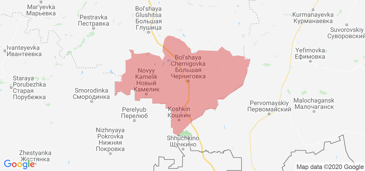 Изображение Большечерниговского района Самарской области на карте