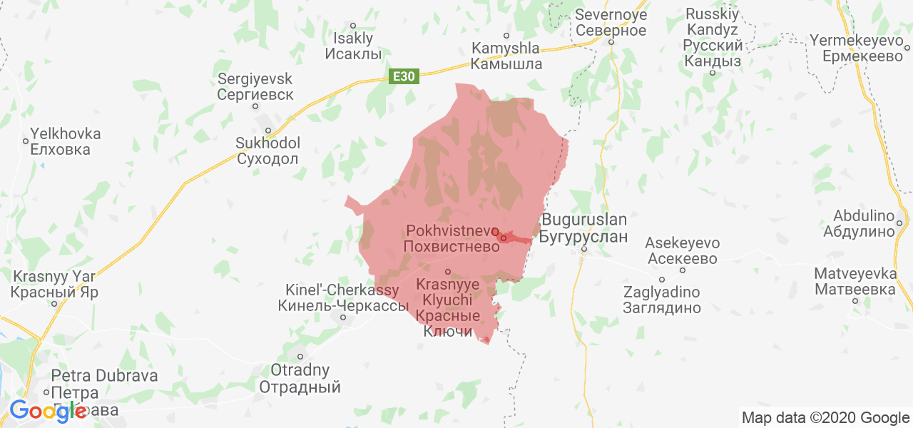 Изображение Похвистневского района Самарской области на карте