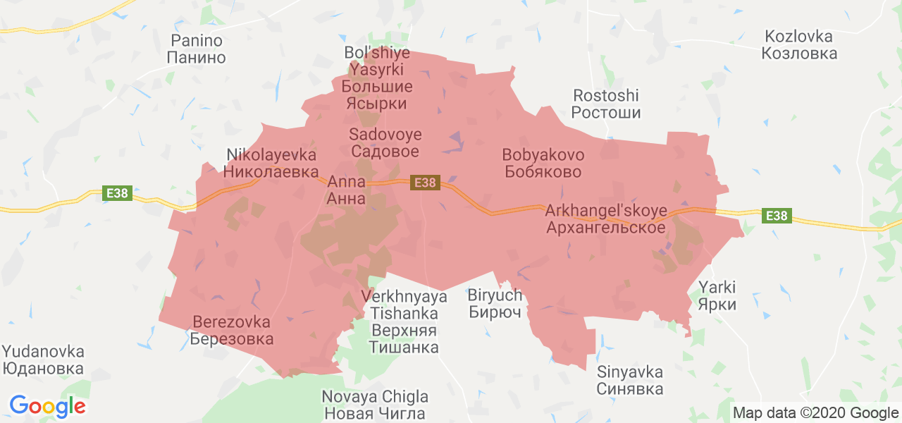 Изображение Аннинского района Воронежской области на карте