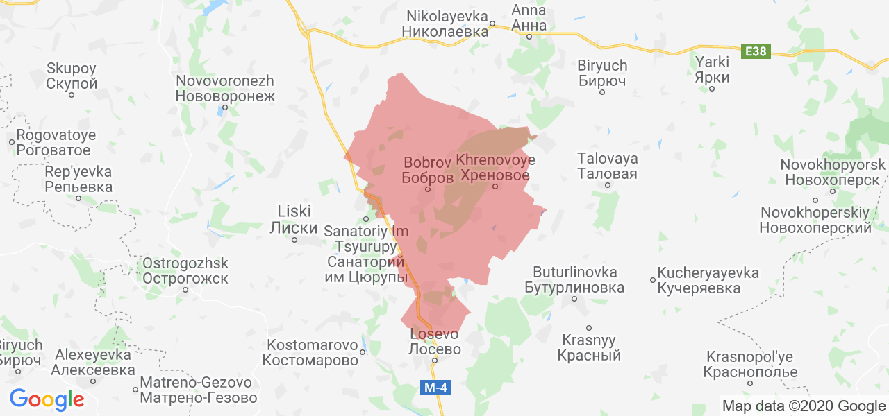 Изображение Бобровского района Воронежской области на карте
