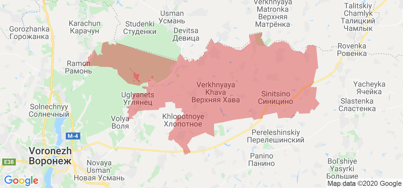Изображение Верхнехавского района Воронежской области на карте