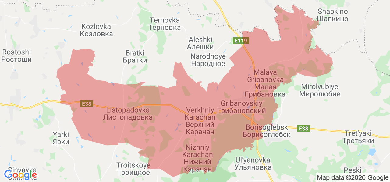 Изображение Грибановского района Воронежской области на карте