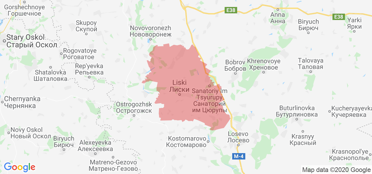 Изображение Лискинского района Воронежской области на карте