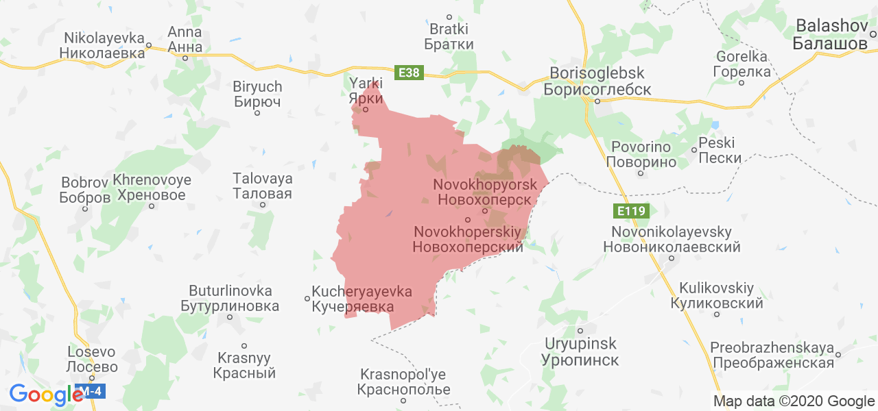 Изображение Новохопёрского района Воронежской области на карте