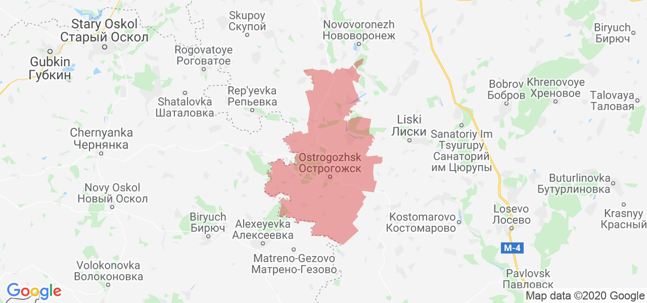 Изображение Острогожского района Воронежской области на карте