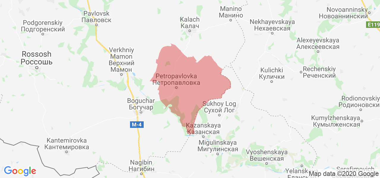 Изображение Петропавловского района Воронежской области на карте