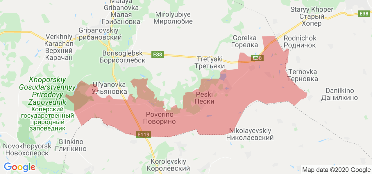 Изображение Поворинского района Воронежской области на карте