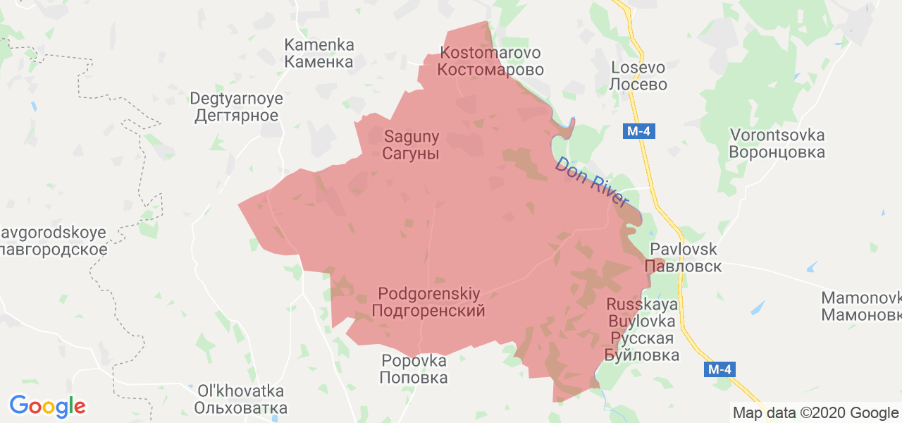Изображение Подгоренского района Воронежской области на карте