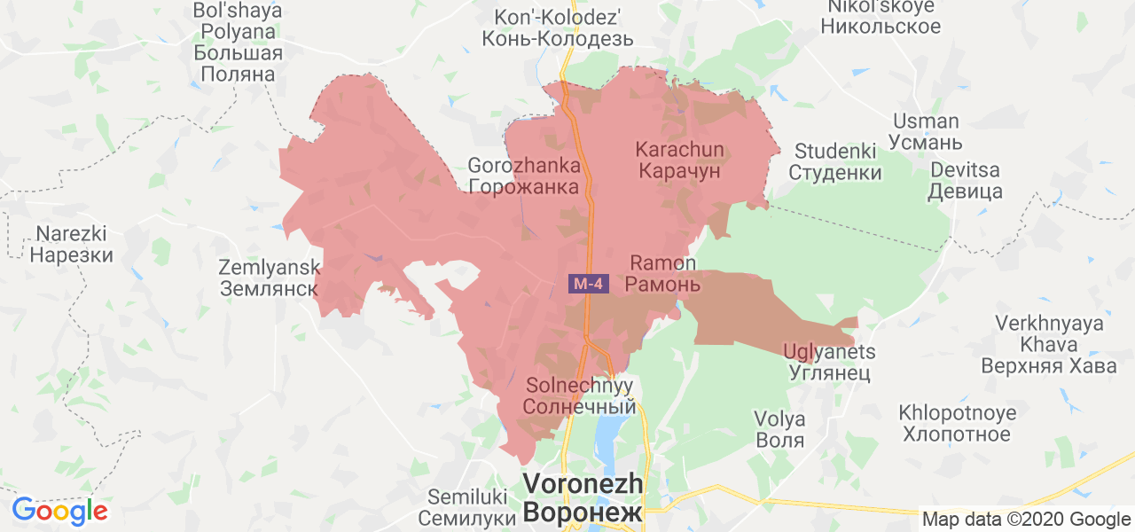 Изображение Рамонского района Воронежской области на карте