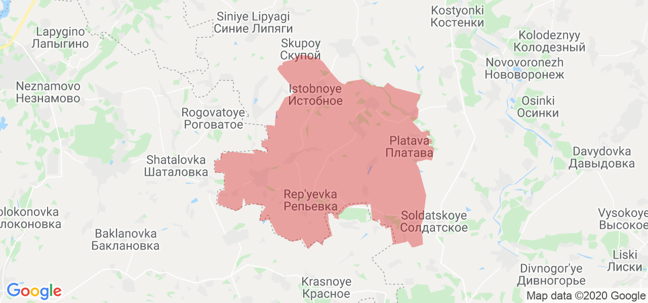 Изображение Репьёвского района Воронежской области на карте