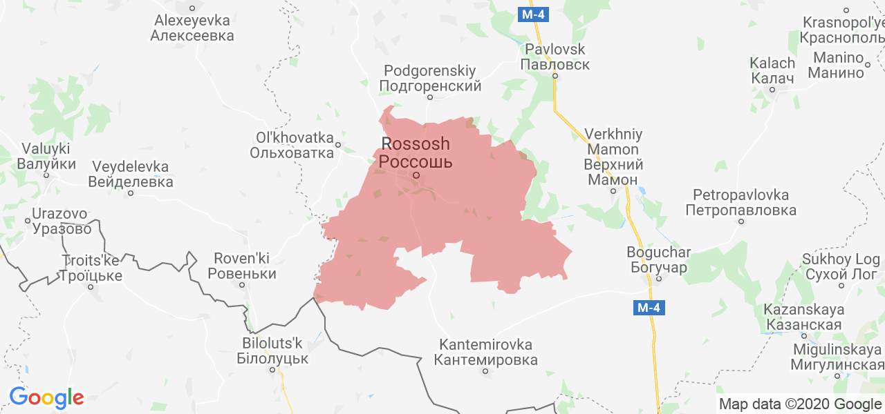Изображение Россошанского района Воронежской области на карте