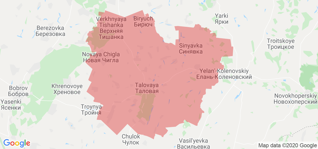 Изображение Таловского района Воронежской области на карте