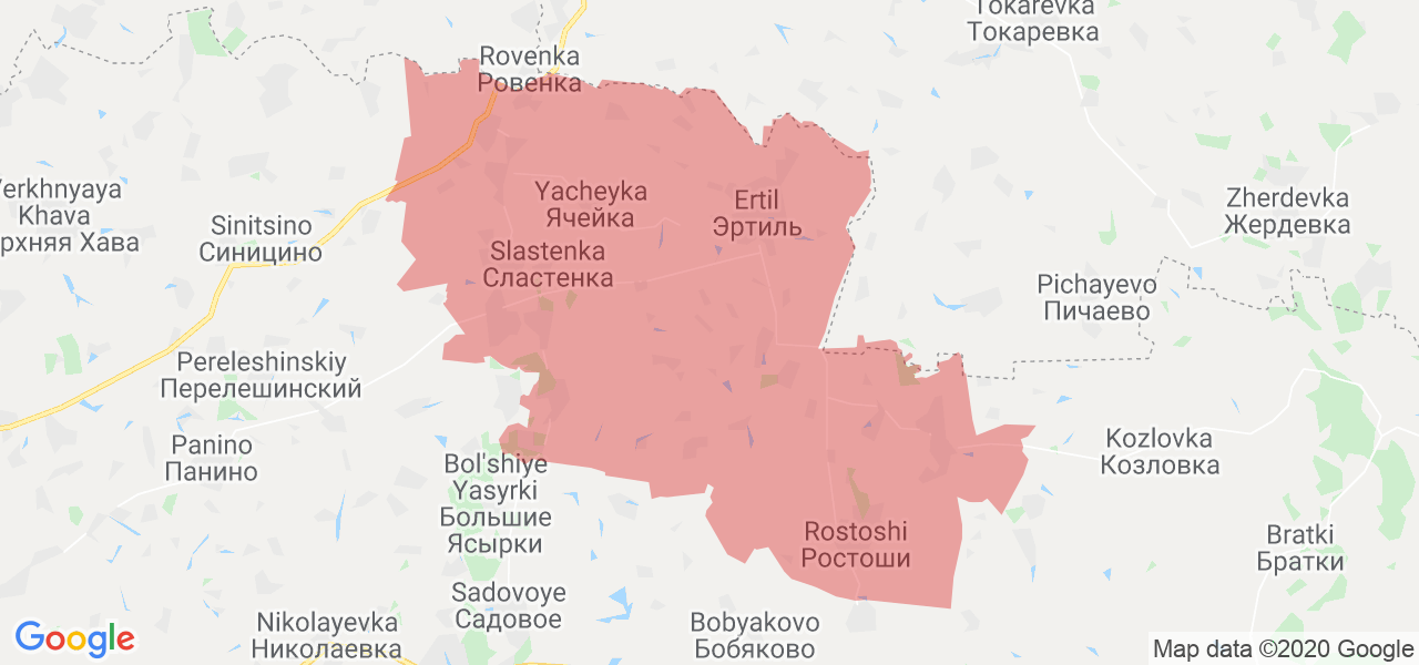 Изображение Эртильского района Воронежской области на карте