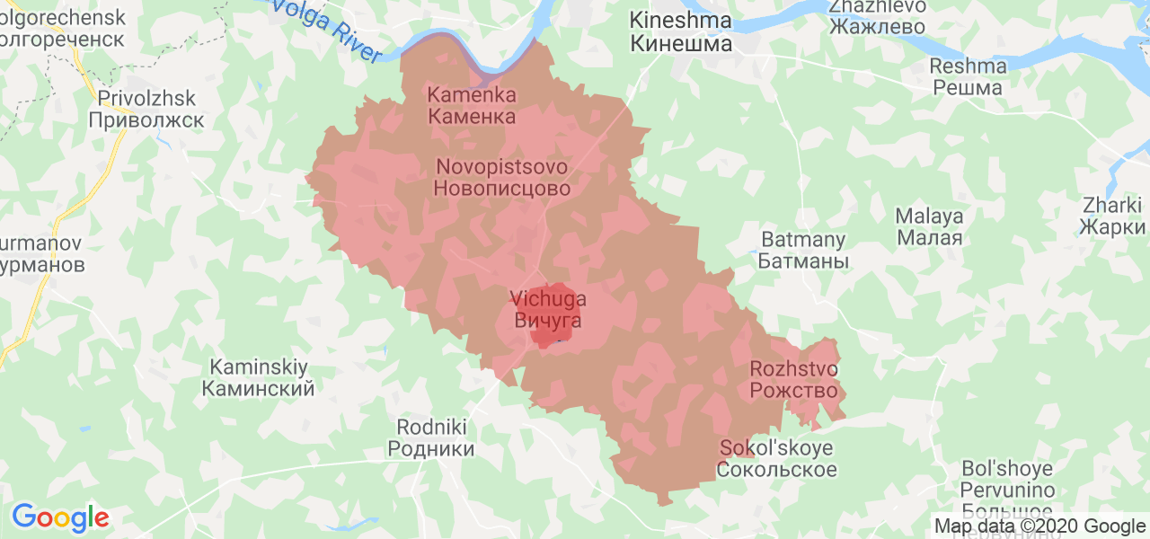 Изображение Вичугского района Ивановской области на карте