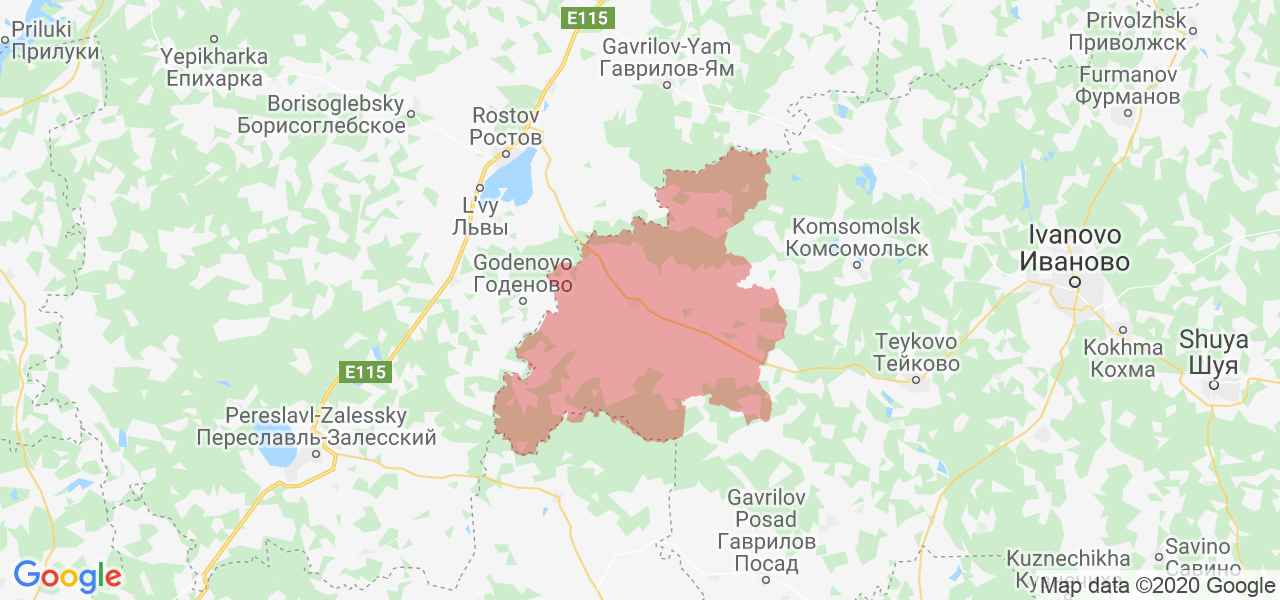 Изображение Ильинского района Ивановской области на карте