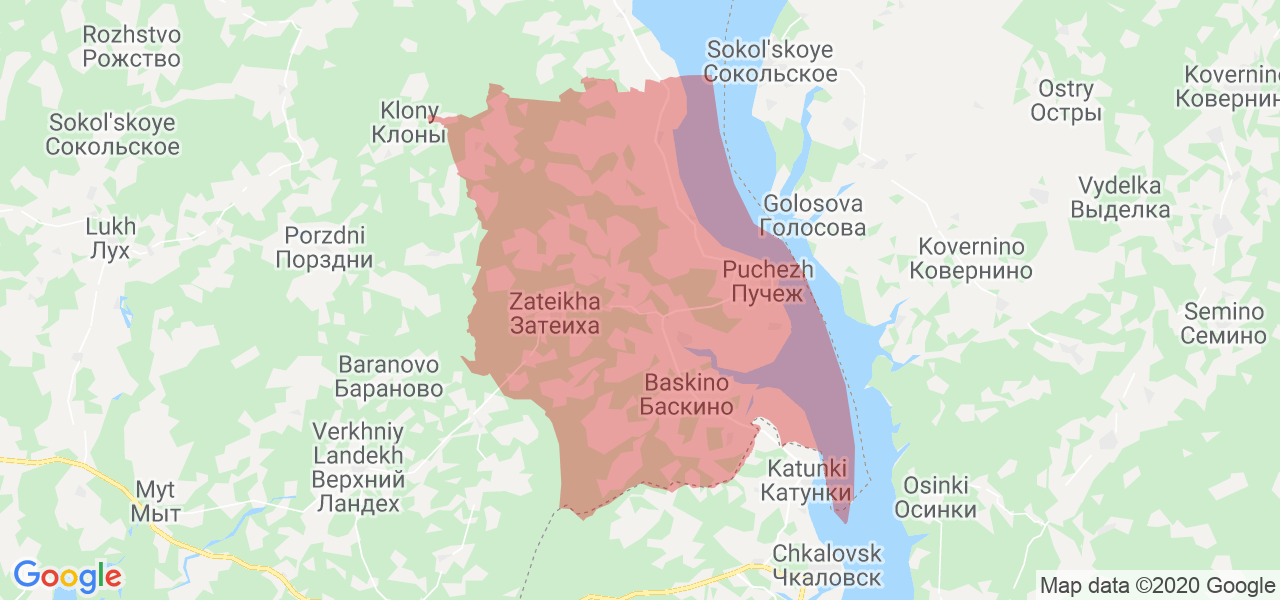 Изображение Пучежского района Ивановской области на карте