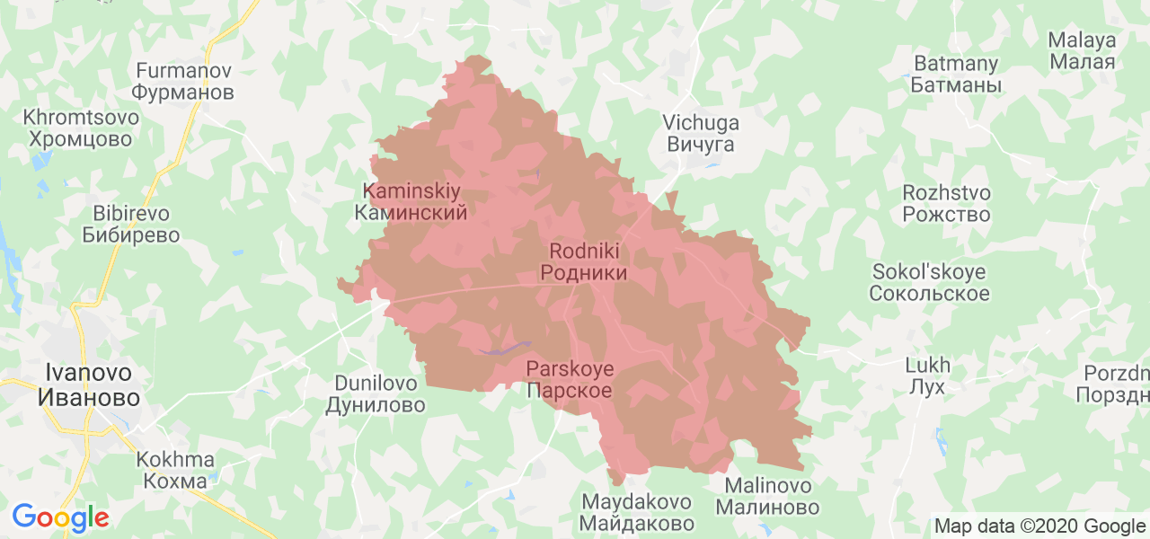 Изображение Родниковского района Ивановской области на карте