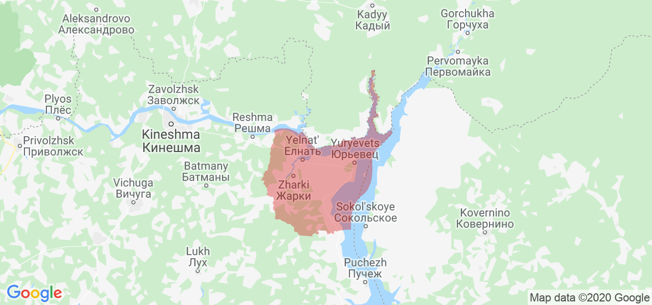 Изображение Юрьевецкого район Ивановской области на карте