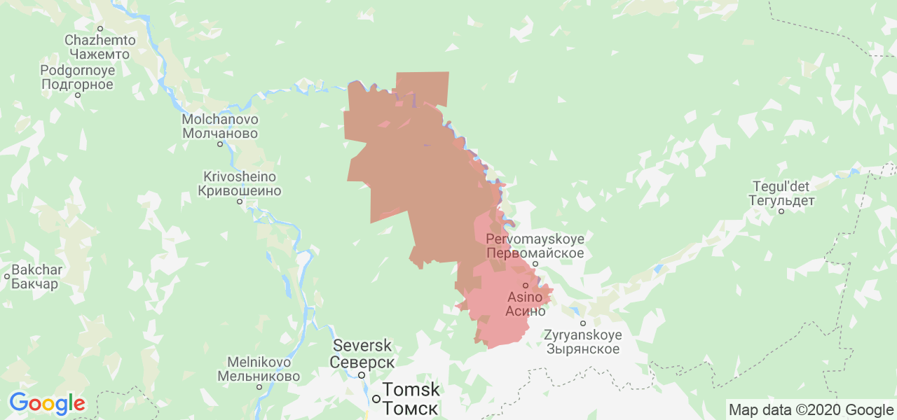 Изображение Асиновского района Томской области на карте