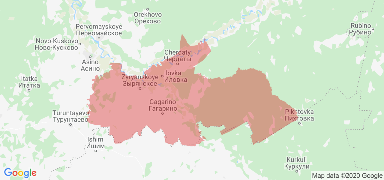 Изображение Зырянского района Томской области на карте