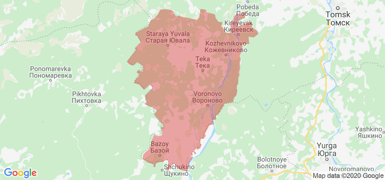 Изображение Кожевниковского района Томской области на карте