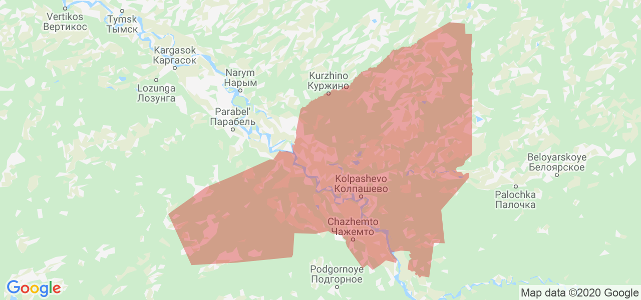 Изображение Колпашевского района Томской области на карте