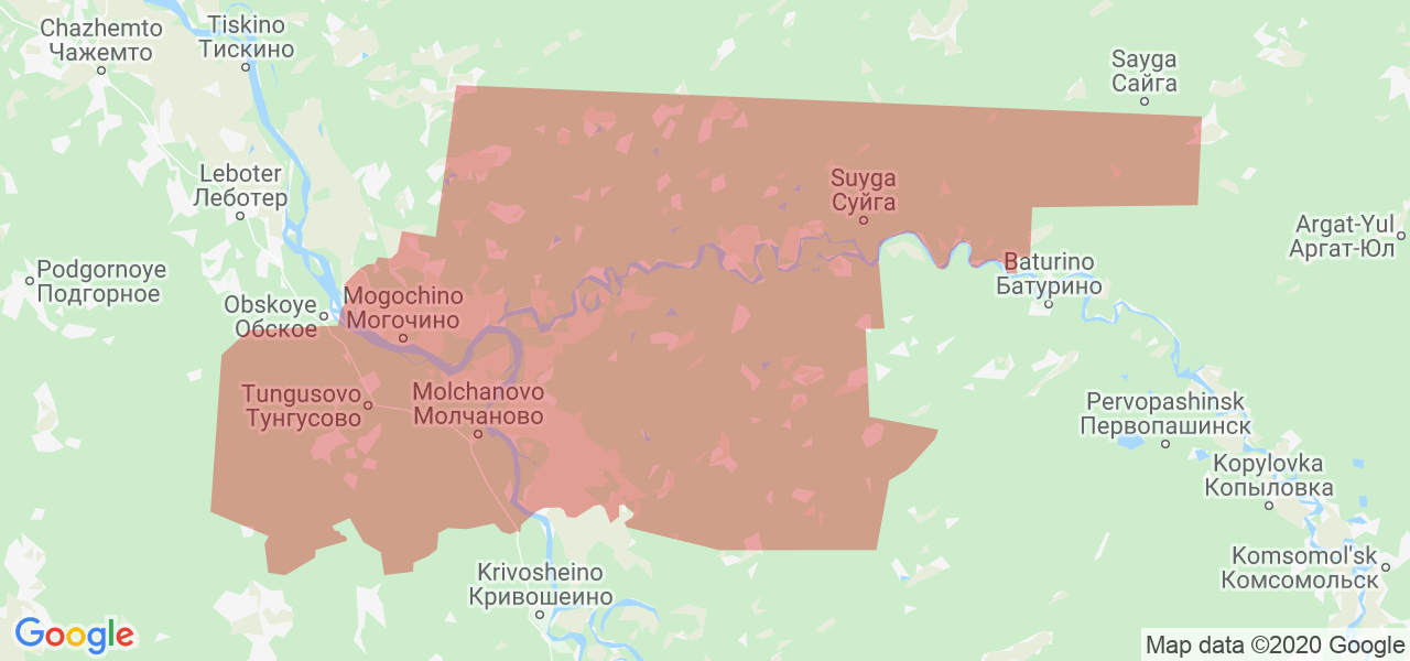 Изображение Молчановского района Томской области на карте