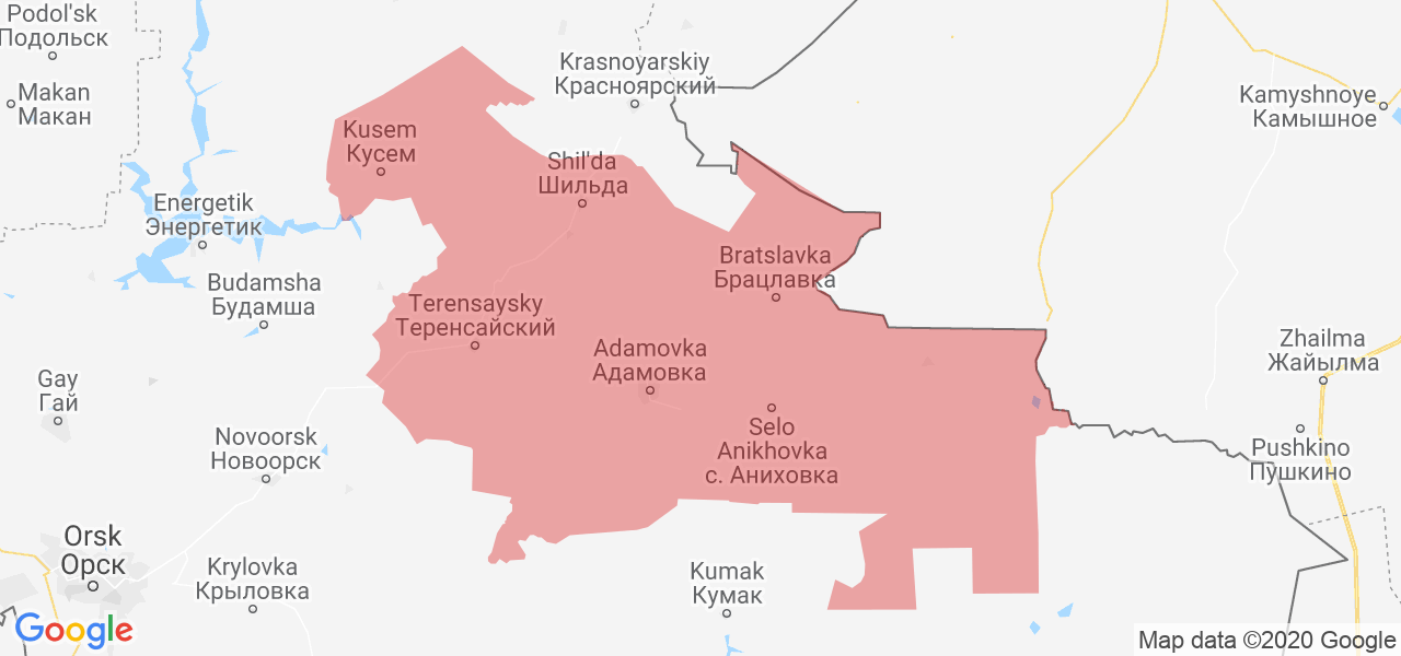 Изображение Адамовского района Оренбургской области на карте