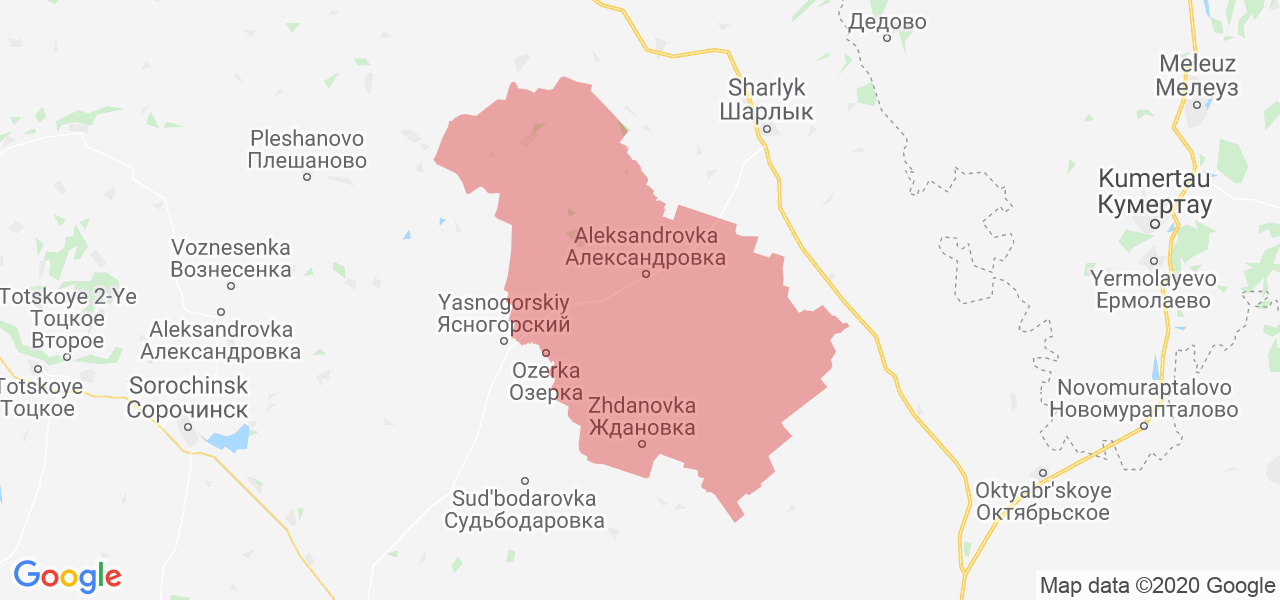 Изображение Александровского района Оренбургской области на карте
