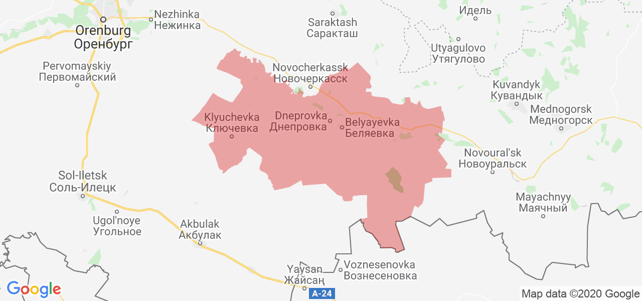Изображение Беляевского района Оренбургской области на карте
