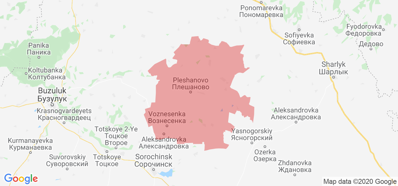 Изображение Красногвардейского района Оренбургской области на карте