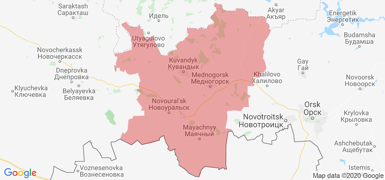 Изображение Кувандыкского района Оренбургской области на карте