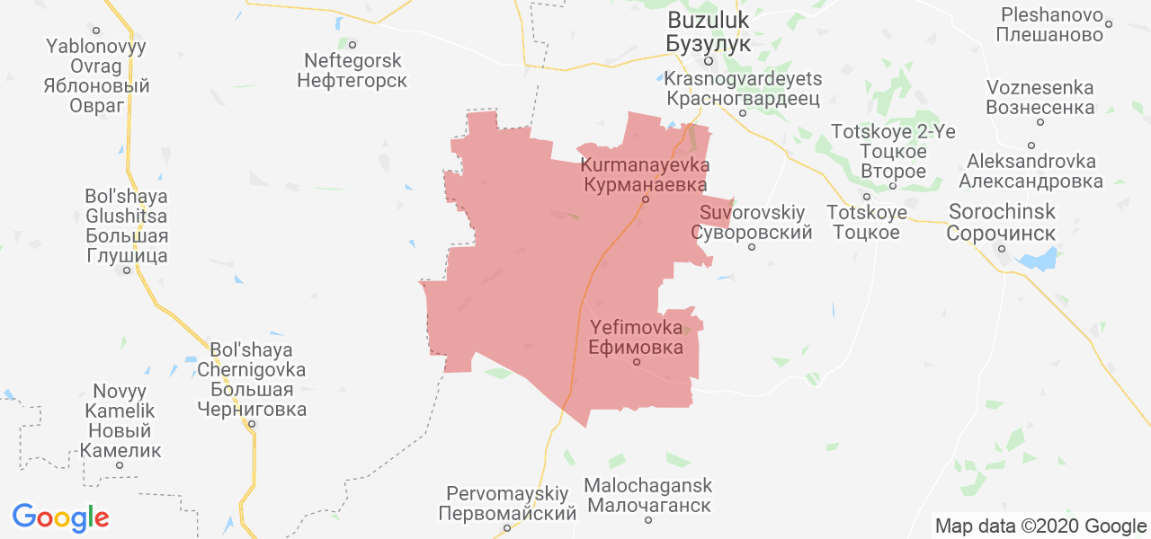 Изображение Курманаевского района Оренбургской области на карте