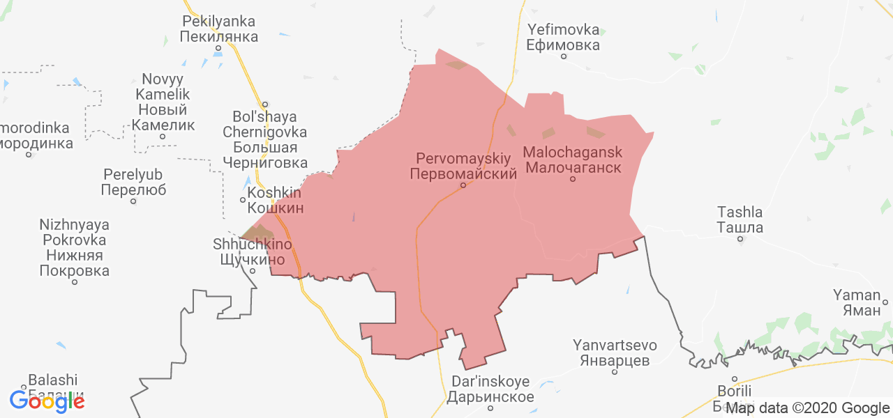Изображение Первомайского района Оренбургской области на карте