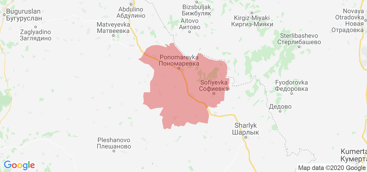 Изображение Пономарёвского района Оренбургской области на карте