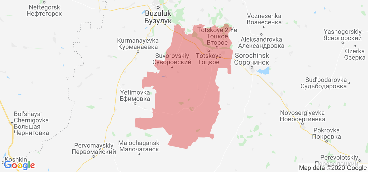 Изображение Тоцкого района Оренбургской области на карте
