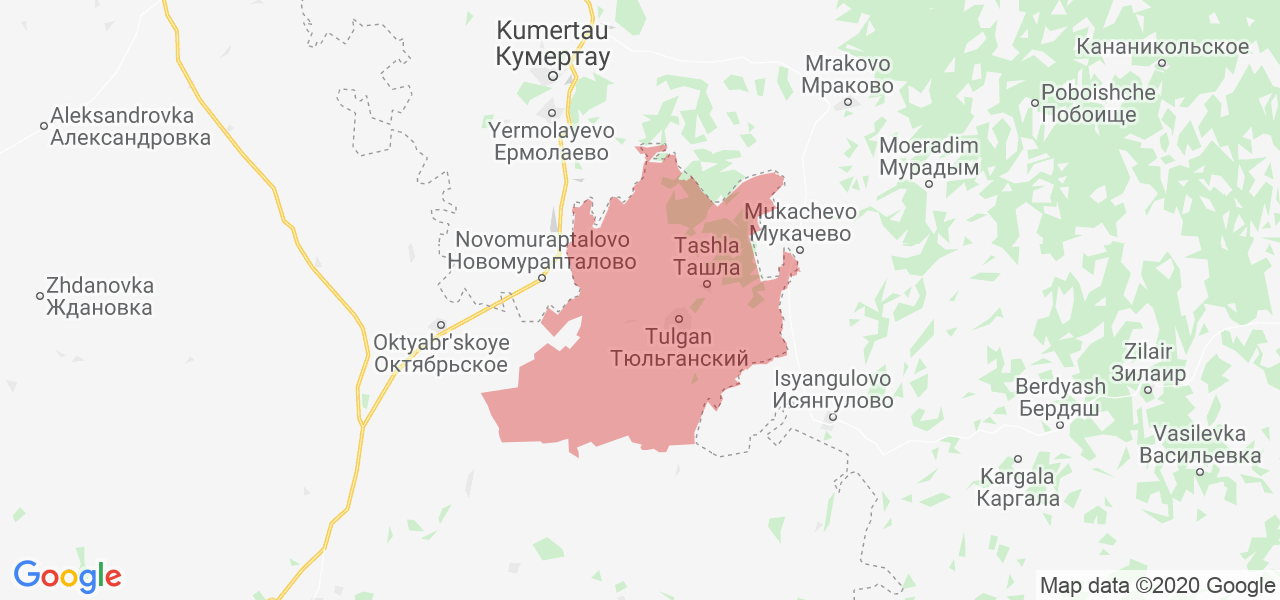 Изображение Тюльганского района Оренбургской области на карте