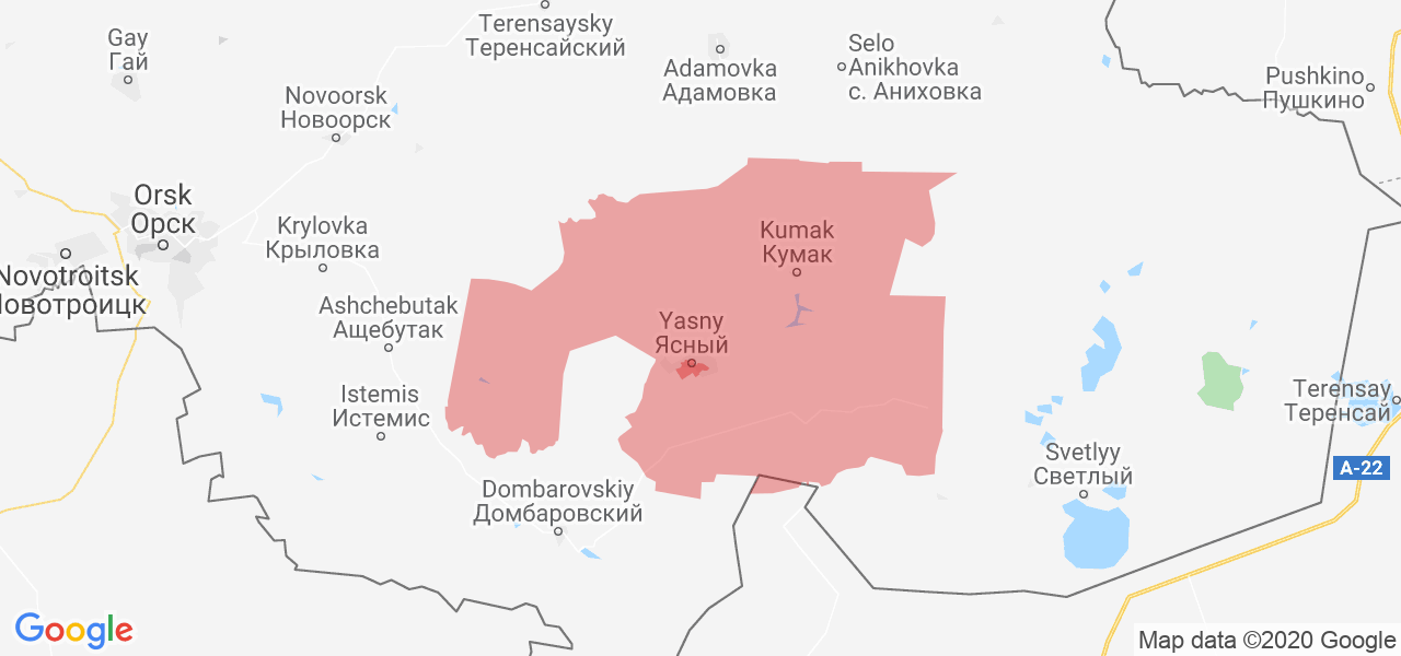 Изображение Ясненского района Оренбургской области на карте