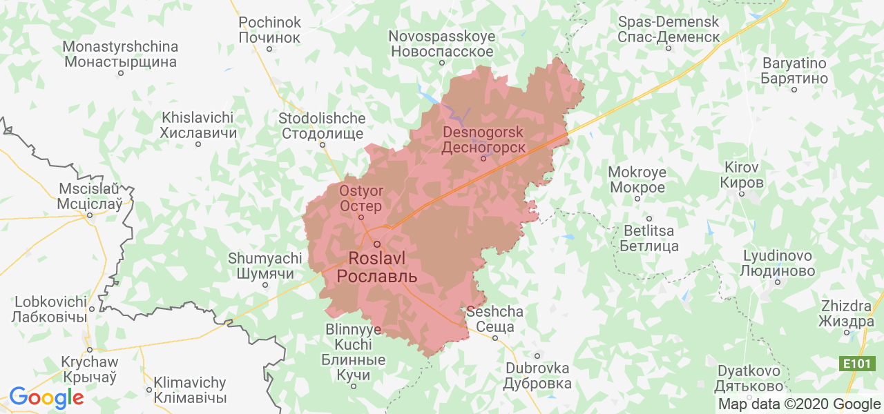 Изображение Рославльского района Смоленской области на карте