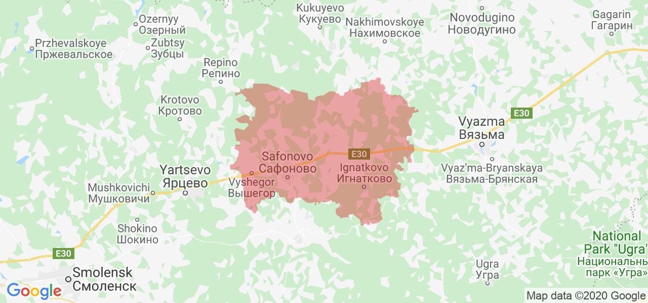 Изображение Сафоновского района Смоленской области на карте