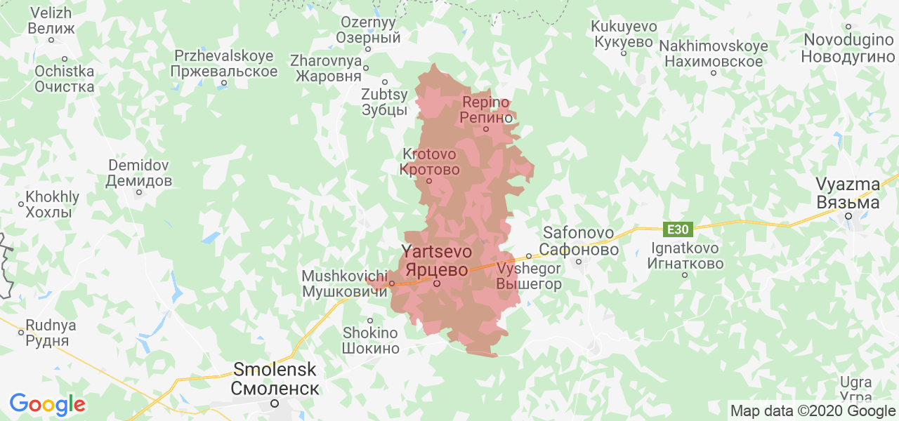 Изображение Ярцевского района Смоленской области на карте