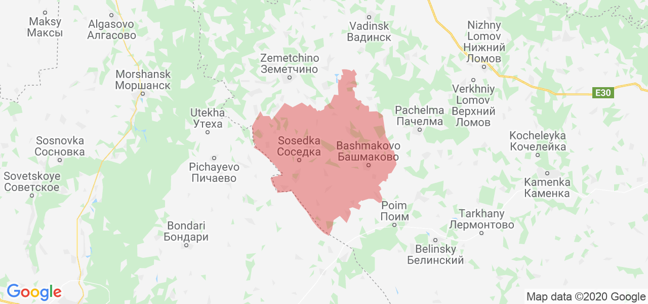 Изображение Башмаковского района Пензенской области на карте