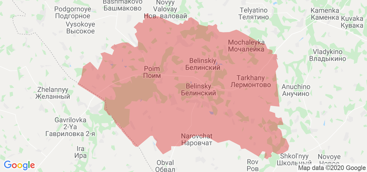 Изображение Белинского района Пензенской области на карте