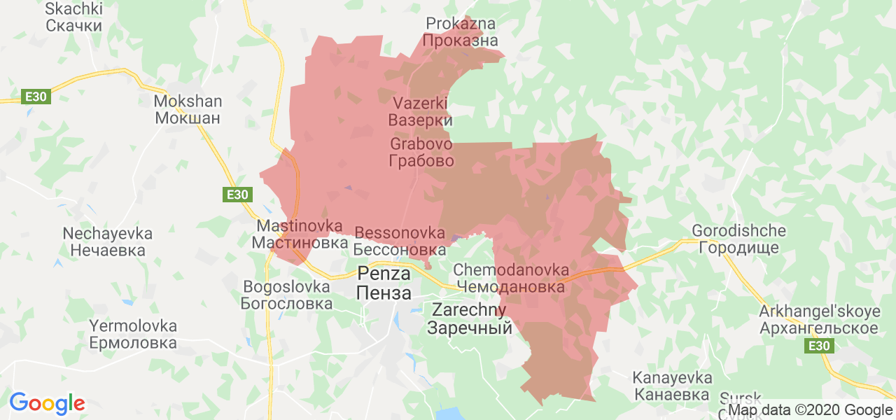 Изображение Бессоновского района Пензенской области на карте