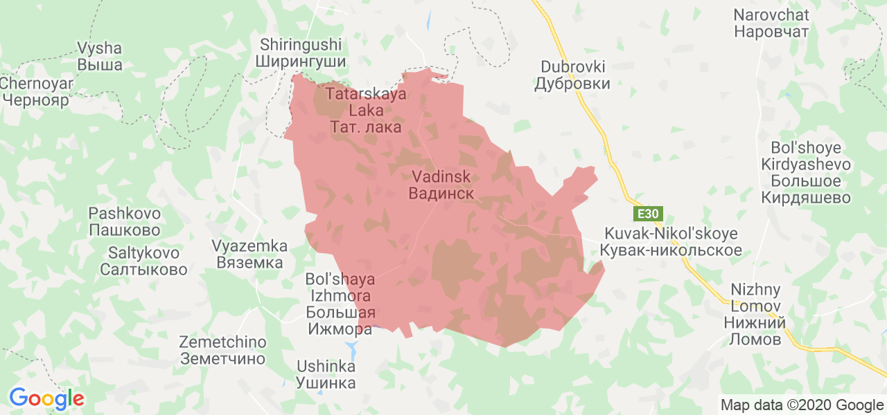 Изображение Вадинского района Пензенской области на карте