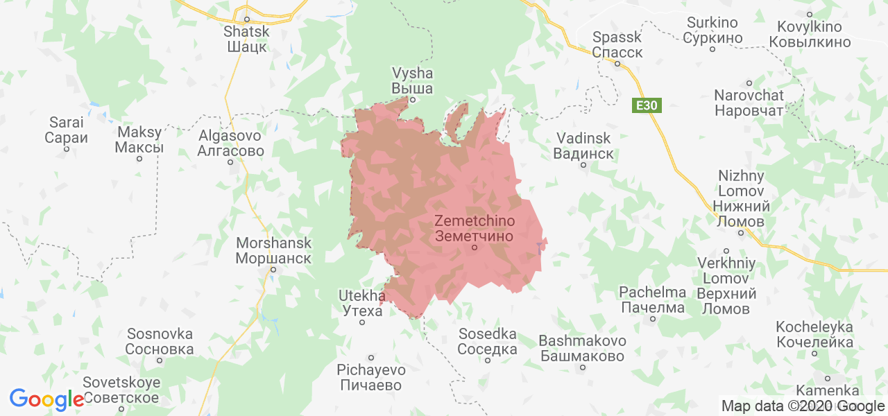 Изображение Земетчинского района Пензенской области на карте
