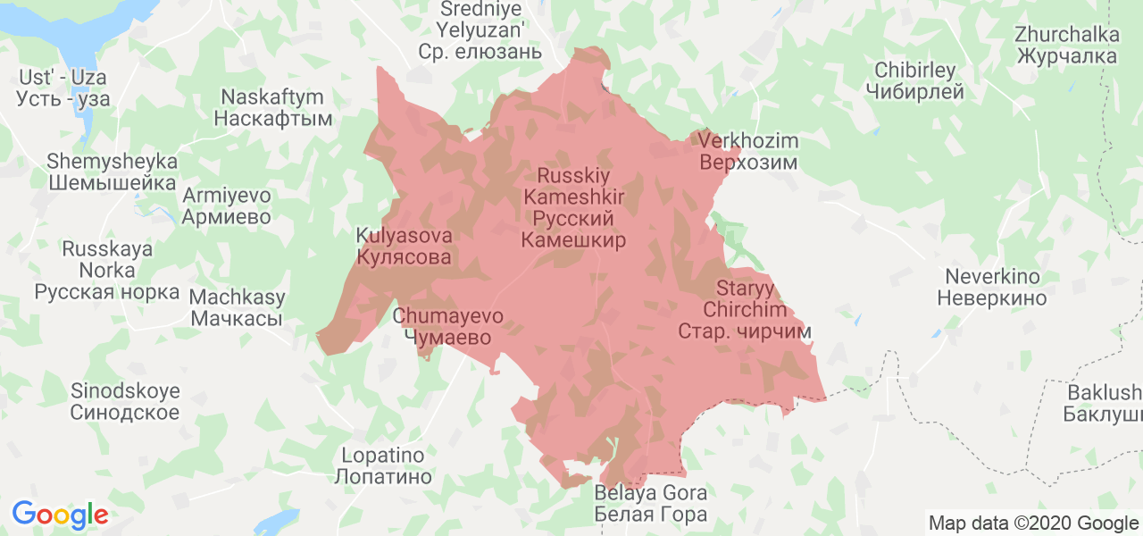 Изображение Камешкирского района Пензенской области на карте
