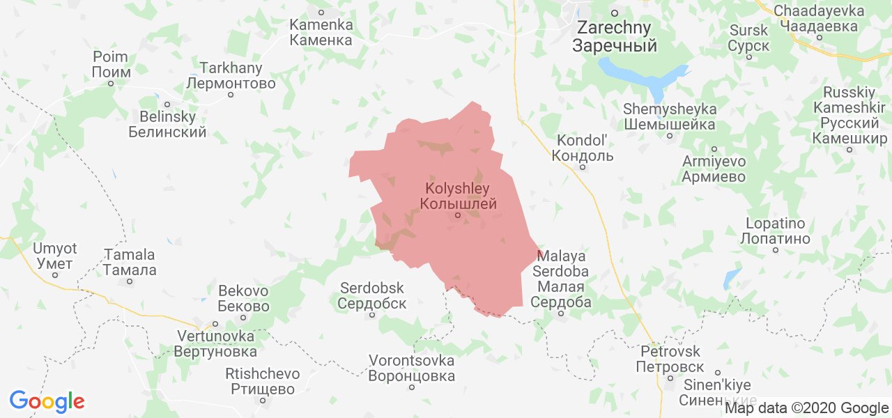 Изображение Колышлейского района Пензенской области на карте