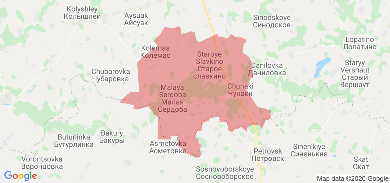 Изображение Малосердобинского района Пензенской области на карте