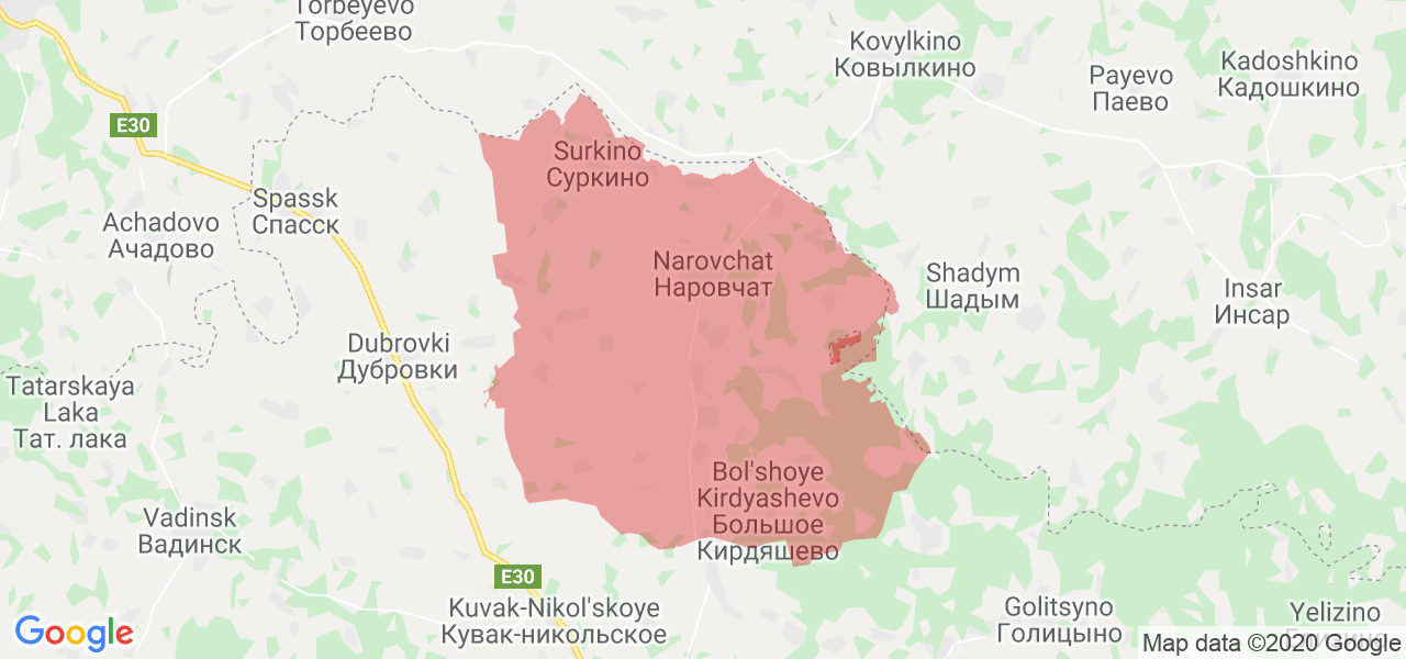 Изображение Наровчатского района Пензенской области на карте